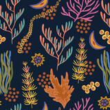 Fototapeta Boho - Original seamless pattern with sea weeds for design, decor and textile. 