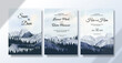 Wedding invitation card set, Watercolor landscape paintings travelling with mountain range pine.