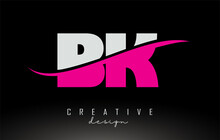 BK B K White And Pink Letter Logo With Swoosh.
