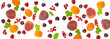 summer fruit banner.Peaches, cherries, apricots, currants, raspberries and leaves isolated on white background.Fruit and berry banner. Summer fruits and berries harvest.