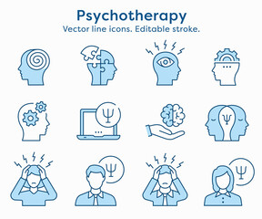 Wall Mural - Psychology icon set. Collection of psychologist, brain, emotion, doctor and more. Vector illustration. Editable Stroke.