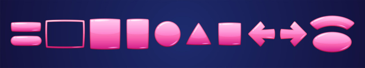 Poster - glossy pink geometric buttons for user interface design in game or mobile app. vector cartoon set of