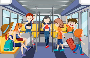 Sticker - Scene with many people using public transportation