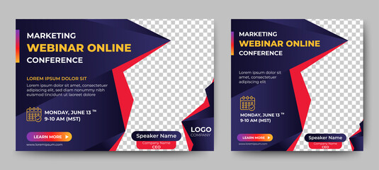 Marketing Strategies live webinar banner invitation and social media post template. Business webinar invitation design