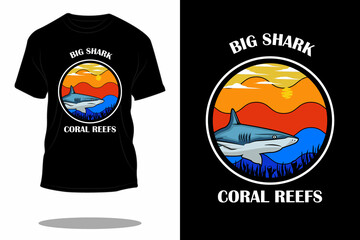 Wall Mural - big shark coral reefs retro t shirt design