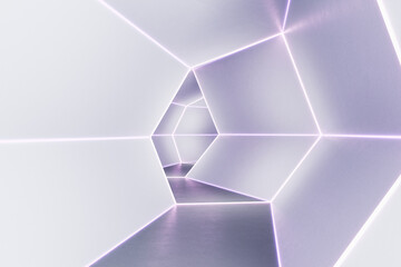 Aufkleber - Abstract white futuristic corridor with lights. Spaceship concept. 3D Rendering.