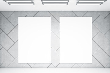 Poster - Abstract white grunge concrete interior with light and mock up poster on wall. 3D Rendering.