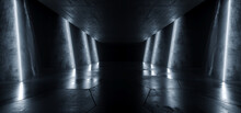 Sci Fi Futuristic Warehouse Hangar Stage Podium Spaceship Realistic Showroom Concrete Asphalt Cement Steel Metal Frame Corridor Tunnel Dark Underground Basement 3D Rendering