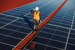 © dusanpetkovic1 - A handyman preparing to maintain solar panels on the rooftop.