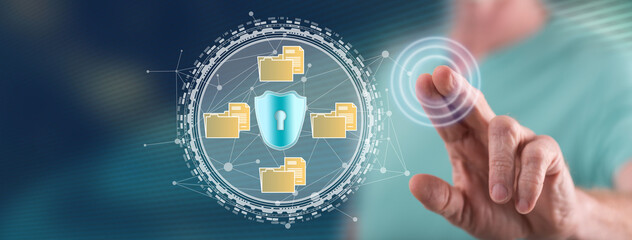 Wall Mural - Man touching a data protection concept