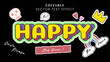 © Instacraft.Studio - Happy-Vintage design. text effect design, cute, 80 - 90's style vibes with patch. black background