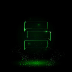 Poster - A large green outline discussion symbol on the center. Green Neon style. Neon color with shiny stars. Vector illustration on black background