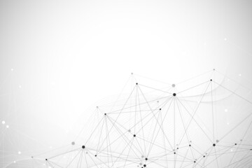 Poster - Abstract plexus background with connected lines and dots. Wave flow. Plexus geometric effect Big data with compounds. Lines plexus, minimal array. Digital data visualization, illustration
