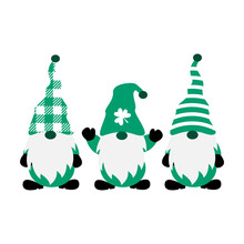 St Patricks Day Green Leprechaun Gnomes Shamrock And Buffalo. Green Hats. St Patricks Day Irish Gnomes Cartoon Style