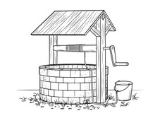 Water Well - Stock Outline Illustration Of Water Access Infrastructure