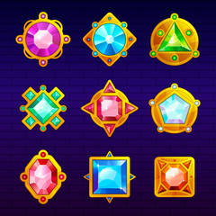 Poster - stones for games. fairytale amulets and wizards artifacts colored jewellery collection recent vector