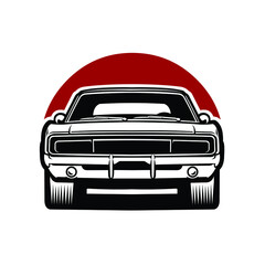 Wall Mural - Vector illustration of classic American muscle car front view isolated on white background