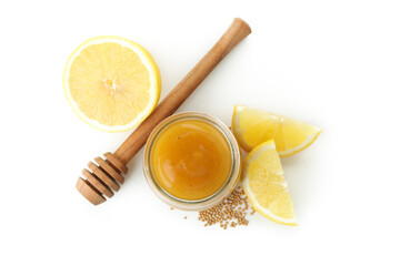 Wall Mural - Mustard honey sauce isolated on white background