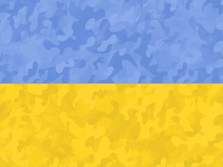 Wall Mural - Blue and yellow flag of Ukraine in a pattern of military camouflage.