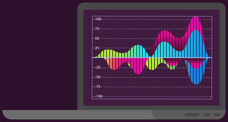 Poster - Intelligent technology hud interactive panel. Data screen with charts, diagrams. Futuristic ui infographics on dark background. Diagram lines color chart, graph presentation. Annual financial report