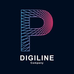 Abstract letter P line digital vector template logo design. Suitable for technology, digital and dimension icon