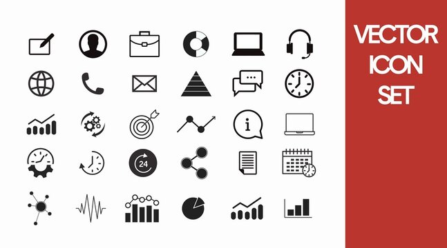 Work and Productivity Icon Set. Vector isolet collection of work related black and white illustrations