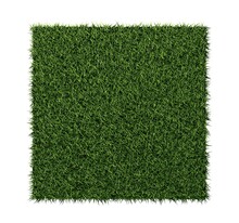 Rectangle Square Patch Or Island Of Green Grass Isolated On White Background Flat Lay Top View From Above, Spring Or Eco Concept Template Element