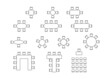© Iuliia - Set of plan for arranging seats in interior, layout graphic outline elements. Chairs and tables icons in scheme architectural plan. Office and home furniture, top view. Vector line illustration