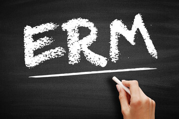 Poster - ERM Enterprise Risk Management - methods and processes used by organizations to manage risks and seize opportunities, acronym text concept on blackboard