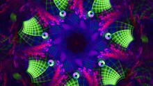 Abstract Kaleidoscope Fractal Background - Cyber Neon Disco - Seamless Looping Cosmic, Portal Spiritual Journey And And Mystical Patterns.