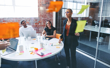 Wall Mural - Two businesswomen sharing their ideas with their team