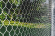 Close up, steel wire mesh fence. Against the backdrop of nature.