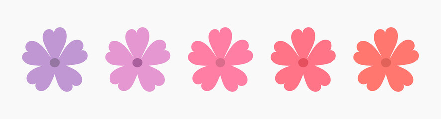 Wall Mural - Cute flowers icons set, purple and pink colors.