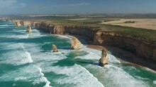 Aerial Orbit Shot Of Twelve Apostles Along The Great Ocean Road In Australia