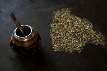 Bolivia shape made of yerba mate. Yerba mate concept