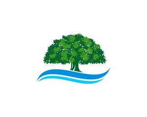 Poster - Dense oak tree on the wave logo