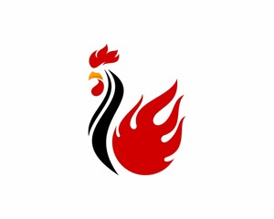 Sticker - Rooster with fire flame as tail