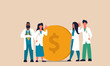 © GOLDMAN - Cost financial health and hospital doctor medical fund. Money account benefits and discount pay loan vector illustration concept. Insurance illness coin budget and safety usa dollar. Investment risk