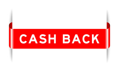 Sticker - Red color inserted label banner with word cash back on white background