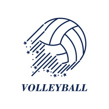 Volleyball Logo Design Line Art On White Background. Flying Volleyball Motion Logo Badge