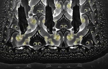 Horror Abstract Computer generated Fractal design. 3D Illustration of a Beautiful infinite mathematical mandelbrot set fractal.