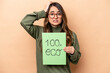 © Asier - Young caucasian woman holding 100% eco placard isolated on beige background being shocked, she has remembered important meeting.