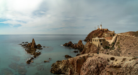 Sticker - panorama view of the Cabo de Gata lighthouse and coast in southern Spain