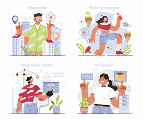 Poster - virtual reality designer concept set. futuristic digital innovation.
