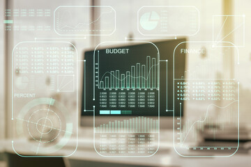 Aufkleber - Double exposure of abstract creative statistics data hologram on computer background, analytics and forecasting concept