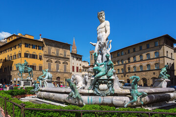 Canvas Print - Fountain of Neptune in Piazza della Signoria in Florence