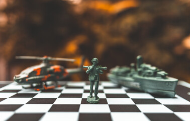 military chess on a chessboard. business ideas and competition and strategy Ukraine and Russia for political conflict and war concept