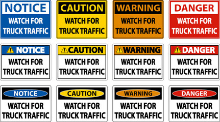 Caution Watch For Truck Traffic Sign On White Background