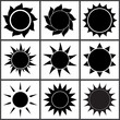 Sun silhouette set. Black icons of different sun shape. Vector illustration isolated on white