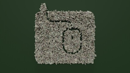 Canvas Print - 3d rendering of dollar cash rolls and stacks in shape of symbol of mousepad on green background